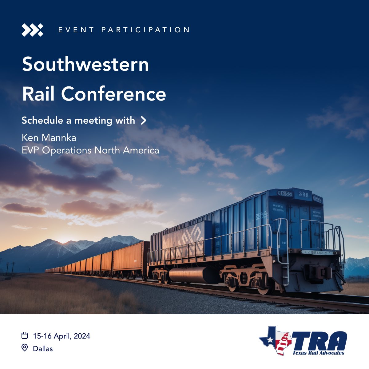 Join us at the 20th Southwestern Rail Conference in Hurst, TX.  <a href="/TXRailAdvocate/">Texas Rail Advocates</a>

Nexxiot's Ken Mannka will deliver a presentation that will highlight the impact of recent milestones in rail visibility and what's to come. Apr 15, 3:15pm

#RealTimeVisibility #RailSafety #RailTech