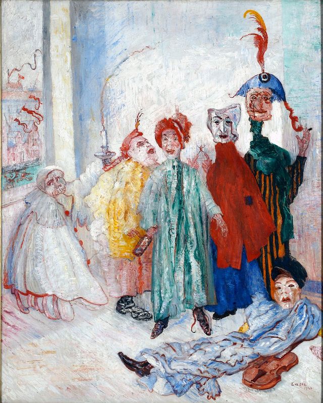 MenschOhneMusil's tweet image. James #Ensor, Strange Masks, 1892.