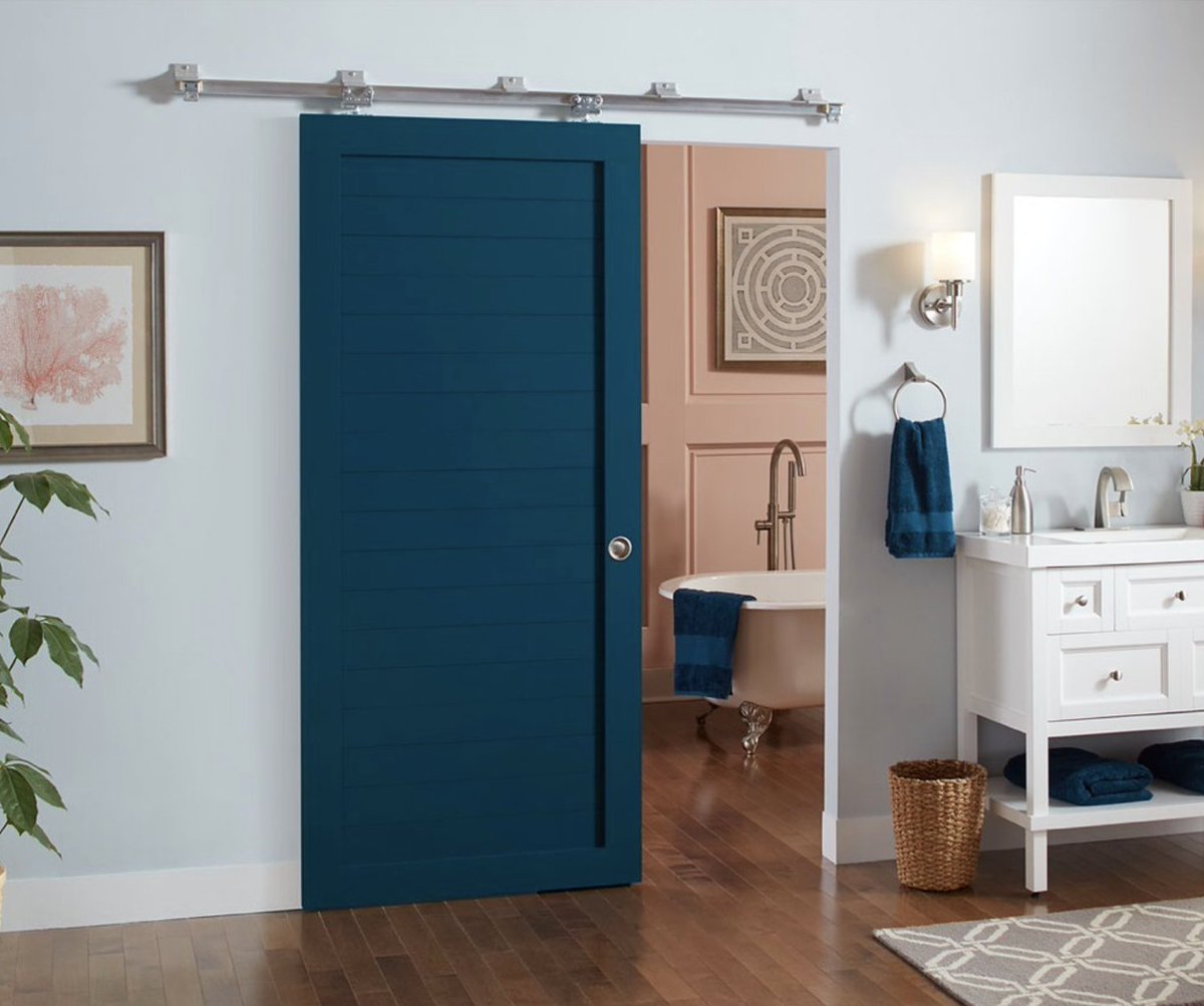 Ready to elevate your bathroom experience? Say goodbye to the ordinary swing door and embrace Johnson's space-saving Wall Mount Sliding Door Hardware for a transformation that will truly impress! #bathroominspo #bathroomdesign #slidingdoors #doorsofinstagram