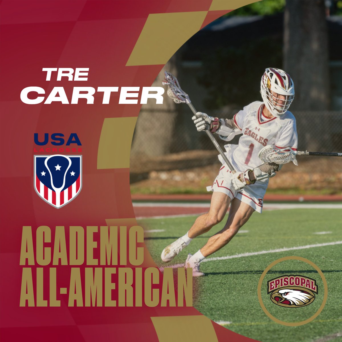 Congratulations to Tre Carter on being named a US Lacrosse Academic All-American for the 2024 season!! Lacrosse is in action tonight against Riverside to start the District tournament @ 7:30pm Go Eagles!! @esjboyslax