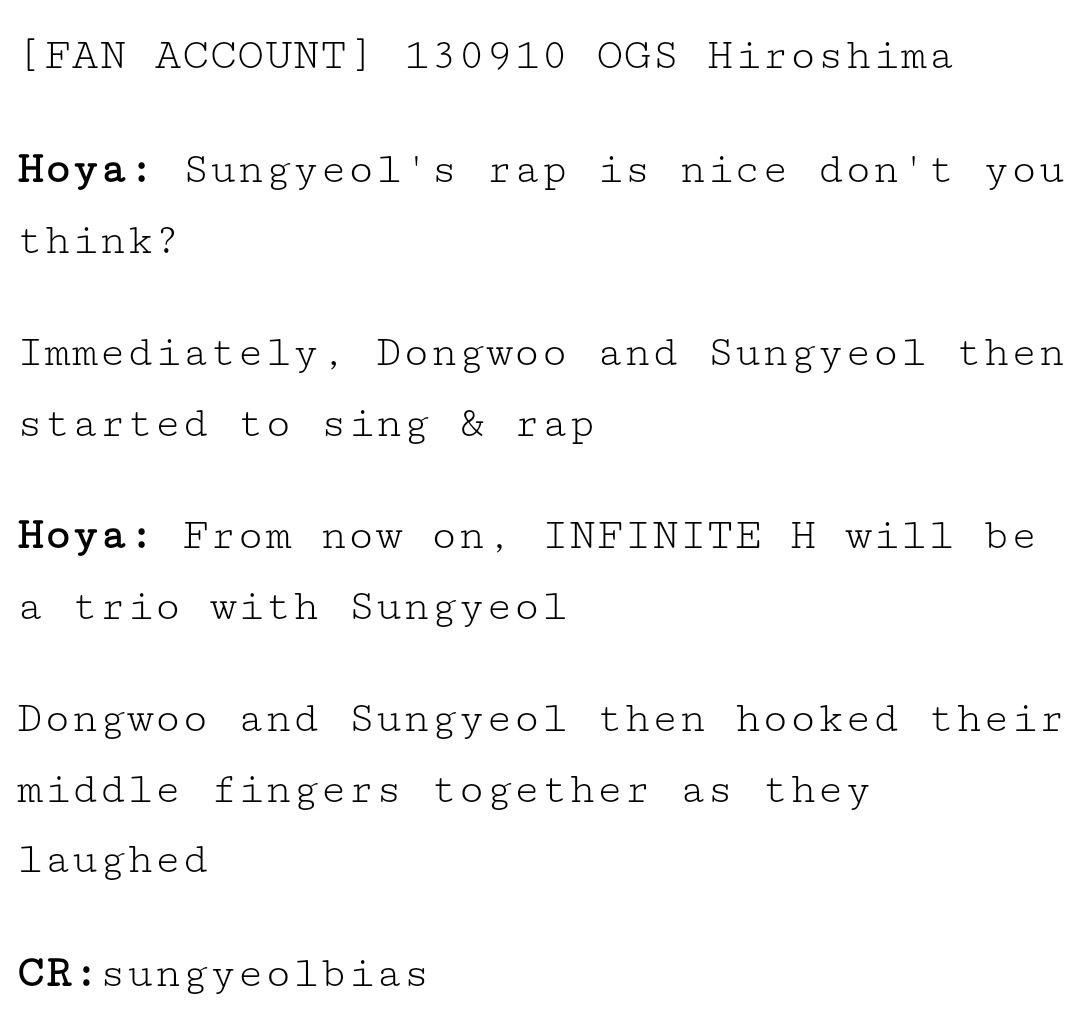 If Dongwoo & Sungyeol unit is soon to be true, I'm sure hoya will be proud of this. Plus hy already approved & acknowledged sy rap since 2013 u alls😎😎