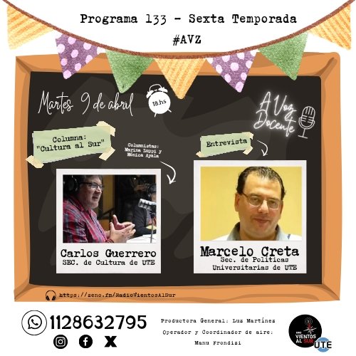 📣 #Hoy volvemos al #aire de @radiovientosalsur 
🕕 Desde las 18hs!
🎧 Link para escucharnos #envivo👇🏾 
zeno.fm/RadioVientosAl…

#AVZ #Cultura #CultturaAlSur 
 #columna #Entrevista #Universitarios #Universidad #UBA #UTE #Educación #Radio #RadioEnVivo