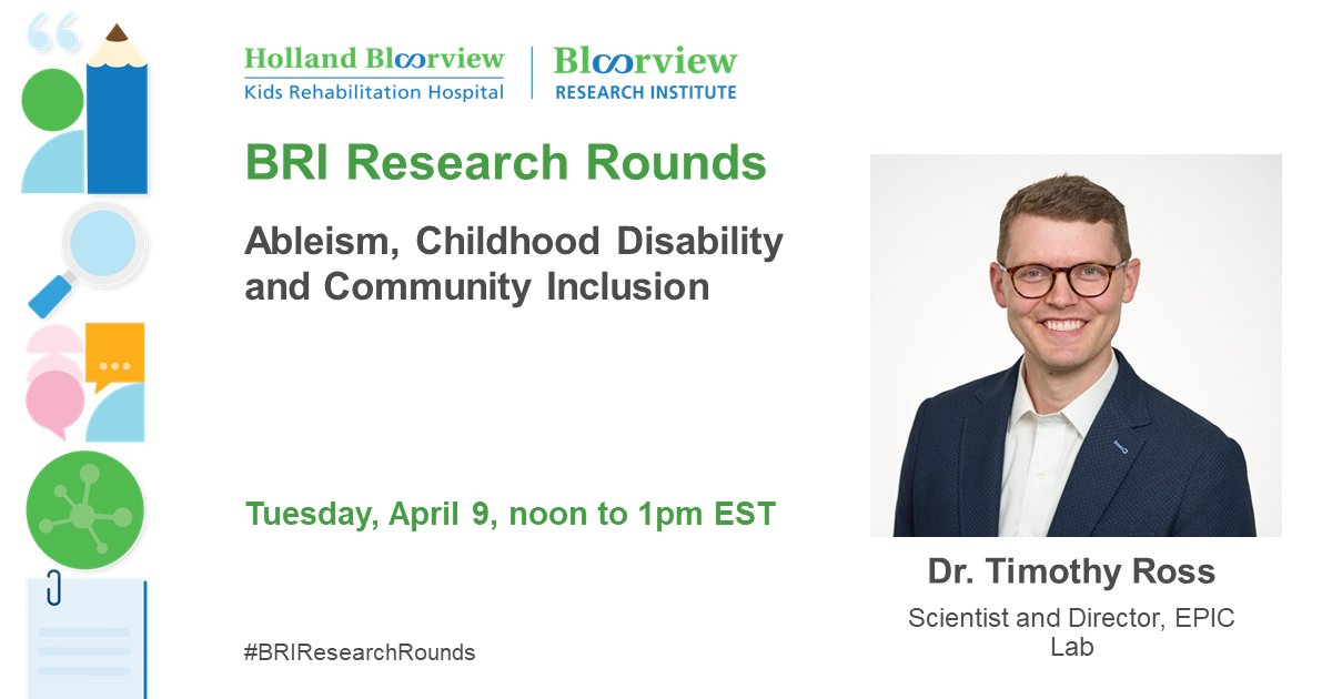 It’s not too late to grab your ticket to today’s BRI Research Rounds with Dr. Timothy Ross beginning at noon EST! Even if you can’t make it live, when you register, you’ll receive a recording of the talk. Register now: hollandbloorview.ca/BRIResearchRou….