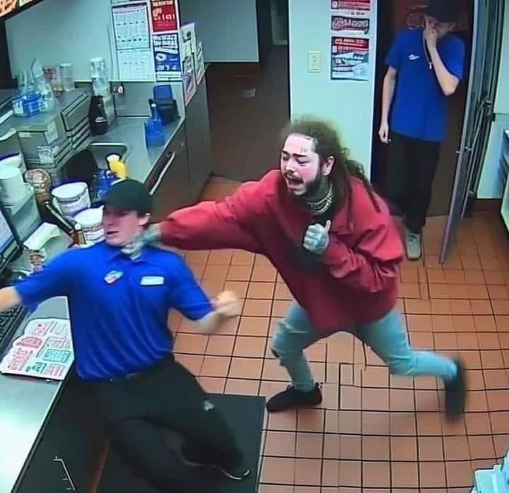 Bruh I know that ain't Post Malone in there whooping on a Domino's employee 😭