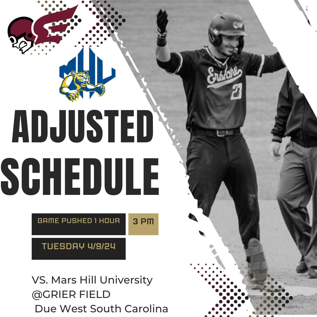 Erskine Vs. Mars Hill University has been pushed back to 3:00 PM! 📽️ conferencecarolinasdn.com/?B=1048694 #ThePursuit #WheelsUp