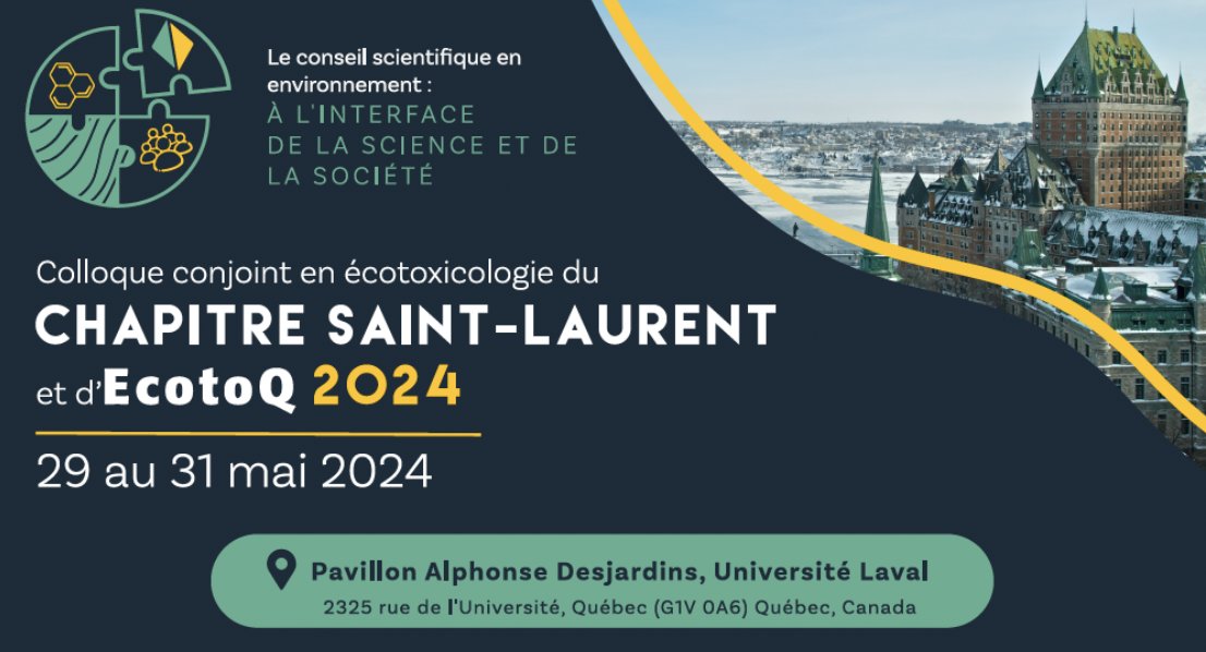 [Colloque] Les inscriptions au colloque conjoint en écotoxicologie d'EcotoQ et du Chapitre Saint-Laurent sont ouvertes! Inscrivez-vous avant le 20 avril pour profiter du tarif préférentiel! La date limite pour soumettre un résumé est le 15 avril! ➡️ ecotoq.ca/colloque-2024/