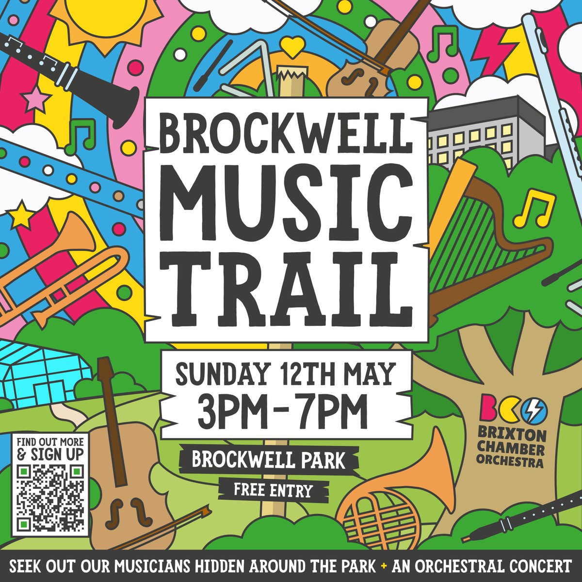 📣 Brockwell Music Trail 📣 📅 Sun 12th May 📍 Brockwell Park 🕜3pm-7pm 🆓 Free Entry We're hiding 9 groups of musicians across Brockwell Park for you to find! Grab a map, start the adventure, and later enjoy a concert. Find out more and sign up via link in bio 🔗