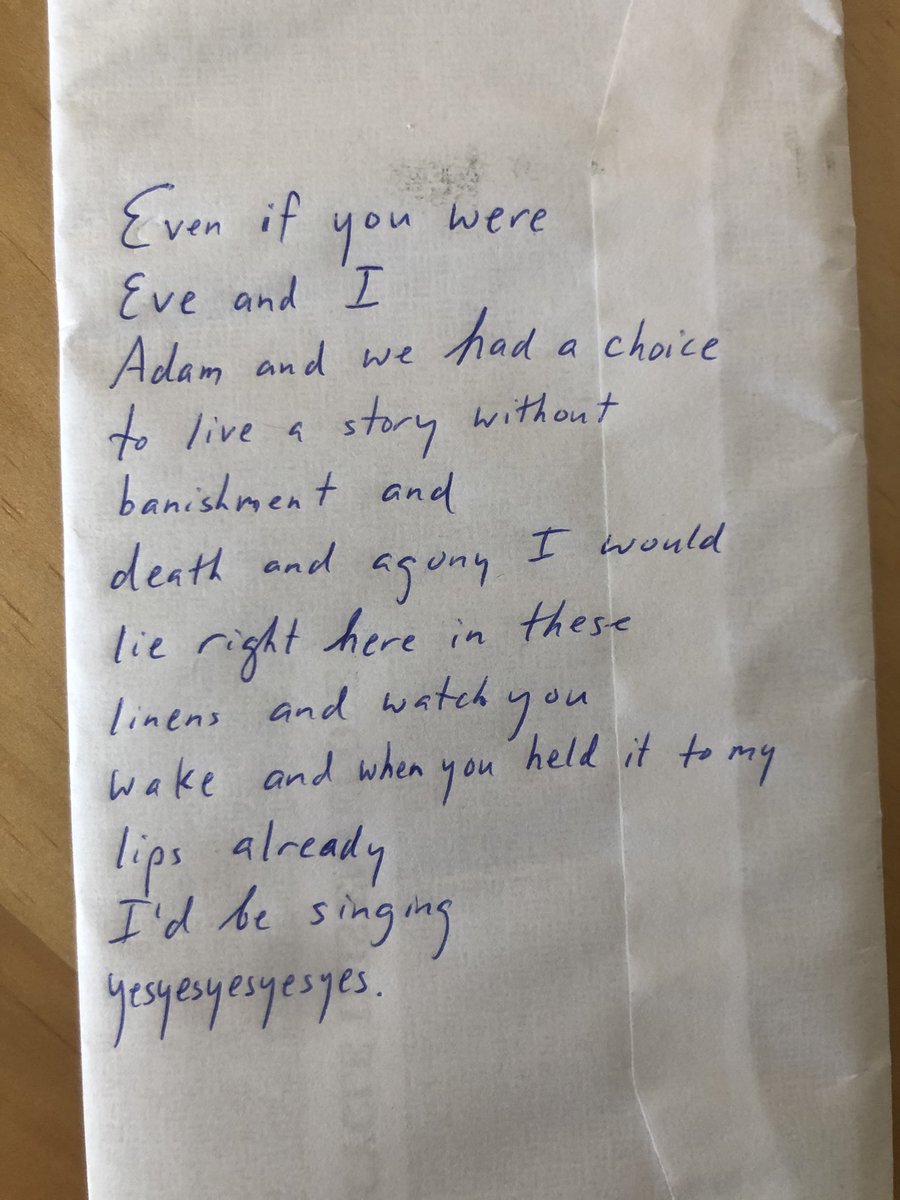 Beware of spring cleaning, because you might find a sexy thing you wrote on the back of an envelope while high on love.