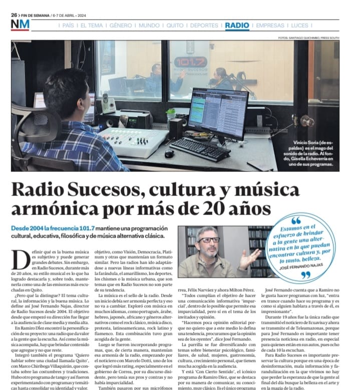 notimercio's tweet photo. Historias de radio. Las estaciones más respetadas y de mayor sintonía de Quito están en las páginas de Notimercio. En nuestra edición de esta semana les contamos de @radiosucesosec, 101.7 FM. La mejor música y los mejores programas.
#ElPlacerDeLeer
#ContamosHistorias https://t.co/F1PuzkZx7L