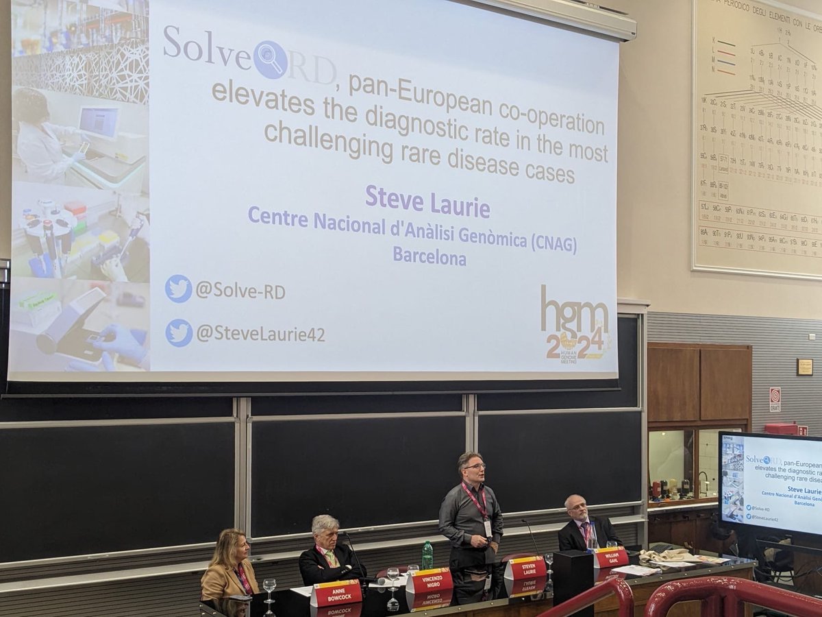 🗓️Great day at #HumanGenomeMeeting! 🌍Our Director, Ivo Gut, presented the role of genomics in advancing #PrecisionMedicine: @B1MG_Project 🧬Our Data Analyst, @SteveLaurie42, introduced the results from @Solve_RD, increasing diagnostic rate in #RareDiseases #HGM2024 #HUGO2024
