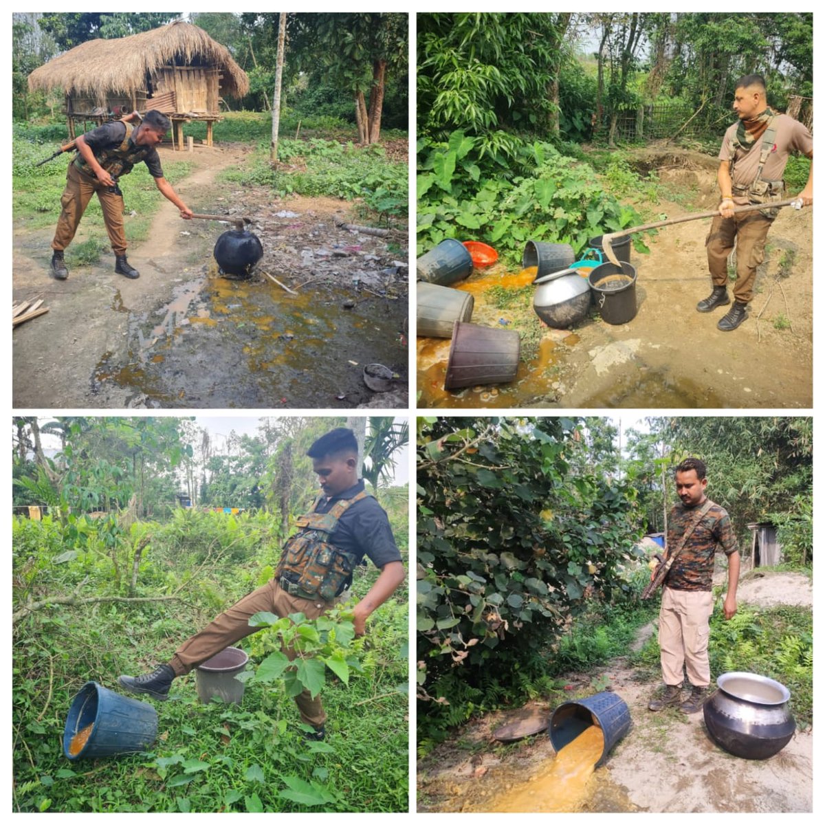 #জনহিতজনসেৱাৰ্থে অবৈধ সুৰা বিৰোধী অভিযান অব্যাহত ৰাখি আজি ইংৰাজী ০৯.০৪.২০২৪ তাৰিখে ধেমাজি বৰদলনি আৰক্ষীয়ে খনাকৃষ্ণপুৰ অঞ্চলত অভিযান চলাই প্ৰায় ৭০০ লিটাৰ দেশীয় সুৰা ধ্বংস কৰিবলৈ সক্ষম হয়। @assampolice @gpsinghips @DGPAssamPolice @HardiSpeaks