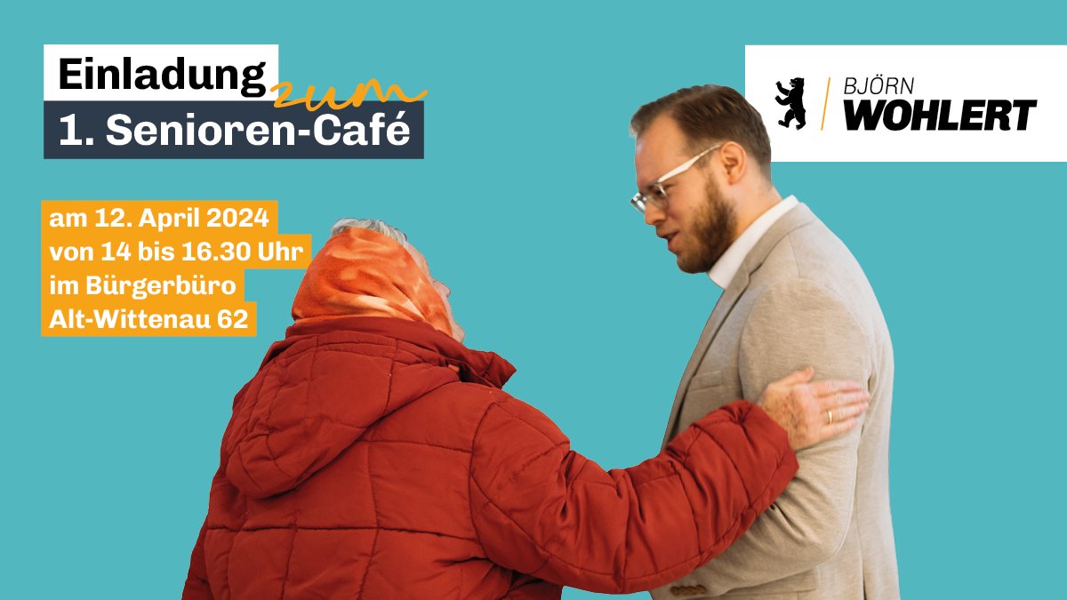 Bei Kaffee und Kuchen erhalten ältere Menschen Unterstützung bei ihren sozialen Anliegen, können über seniorenpolitische Themen mit mir sprechen und ihre Fragen stellen. Herzliche Einladung zum 1. Senioren-Café an Bewohner in #Wittenau, #Tegel, #Waidmannslust und #Borsigwalde!