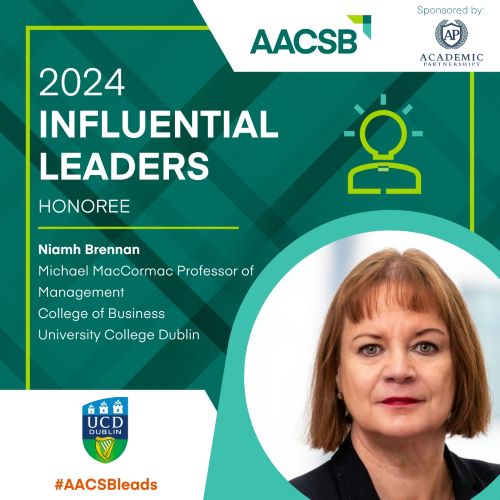 Congratulations to Prof Niamh Brennan <a href="/ProfNiamhBre/">Niamh M.Brennan, MRIA</a>, announced as one of 22 business school faculty honoured by <a href="/AACSB/">AACSB</a> International as the 2024 Class of Influential Leaders. #AACSBLeads #UCDBusinessFaculty
Read more: eu1.hubs.ly/H08vK460