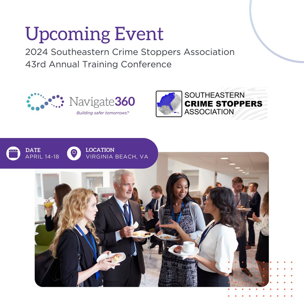 We’re excited to see you in Virginia Beach, Virginia for the 2024 Southeastern Crime Stoppers Association 43rd Annual Training Conference, April 14-18! Stop by our booth to hear about our layered, holistic safety and well-being platform. #K12Education #EdTech #SchoolSafety