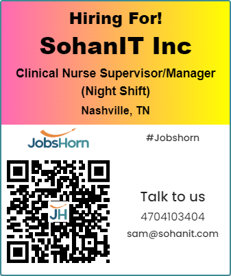 itgosev7's tweet photo. 🚨 #jobalert
👉 #ApplyNow: https://t.co/0qJtVQ3IGl
Sohanit Inc
#hiring for #Clinical_Nurse_Supervisor/Manager (#Night_Shift)
Location: #Nashville, TN (onsite)
Please Share your resume to sam@sohanit.com
#NurseJobs #NightShiftNurse #RNJobs #ClinicalNurse #NurseLeader #jobshorn https://t.co/aexYZK2A3y