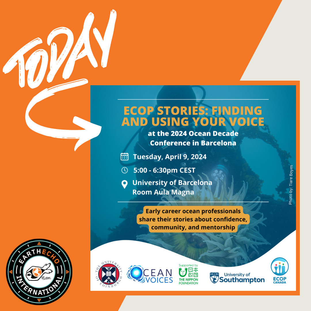 Excited to hear from early career ocean professionals soon, including EarthEcho's own Youth Leadership Council alumni, Liz Sherr, as a featured storyteller 😍 ⏰ Time: 17 - 18:30 CEST 📍Aula Magna room, Universitat de Barcelona, Gran Via de les Corts Catalanes, 585 08007