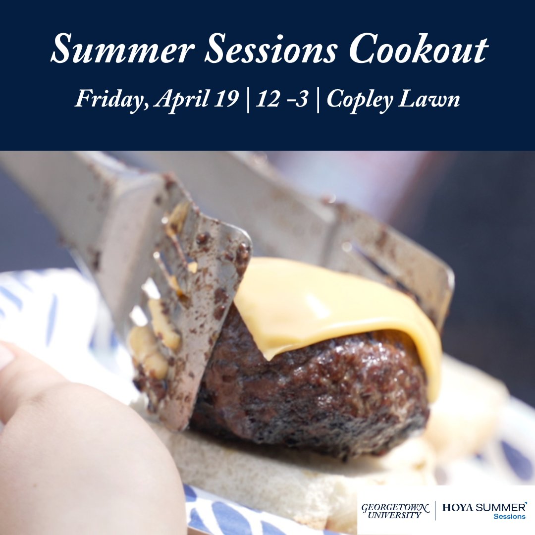 Save the Date! Find us and @gugs_georgetown at the Summer Sessions Cookout on Friday, April 19 🍔 ☀️ The first 300 students to attend will get a free GUGS burger and Summer Sessions t-shirt! #summerhoya #georgetown #wearegusummer
