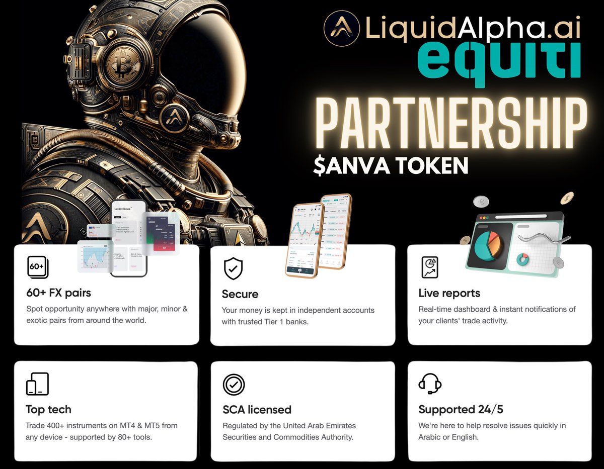 AlphanautLabs's tweet image. 📣🚀 PARTNERSHIP ANNOUNCEMENT: We&apos;re thrilled to reveal that @LiquidAlphaAI is partnering with @Equiti_en! Our #USDT will go live first, with #BTC and #ETH integration next! This strategic alliance enhances our trading solutions, integrating an all-in-one dashboard that syncs…