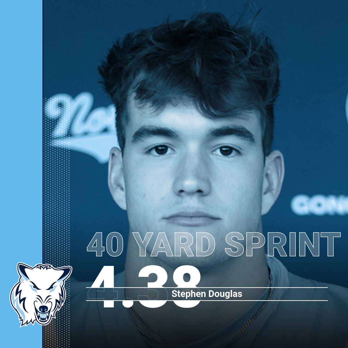 This morning @StephDouglas_5 broke the @Northwoodfball Safety position group 40 yard sprint record with a laser time of 4.38 and a hand time of 4.37. Besting the record of 4.5 by Simon Cholometes set in 2008. #GetStrong💪🐺