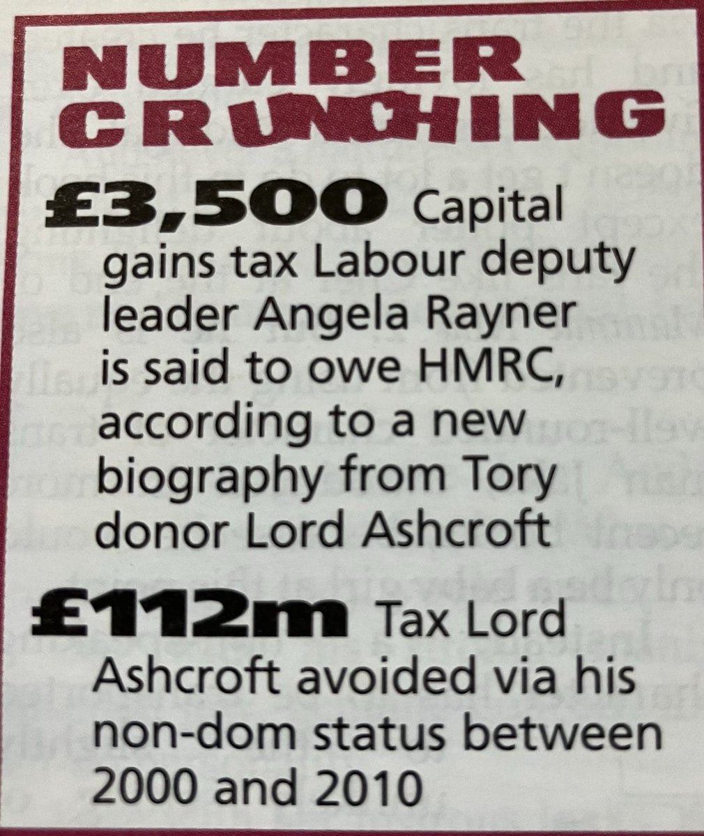 Private Eye number crunches Angela Raynor, Tory donor Lord Ashcroft and HMRC.