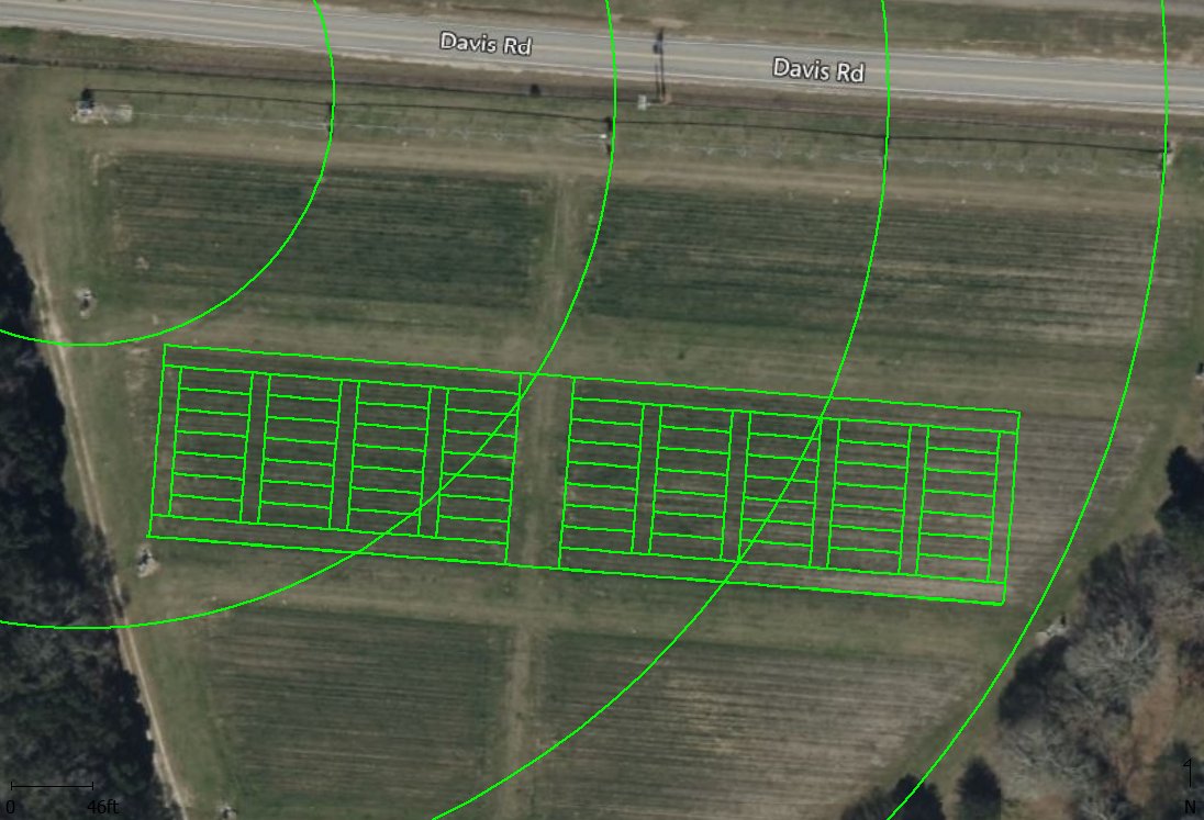 Putting small research plots under a center pivot always feel like creating an artwork. Glad geospatial software's (like @AgLeaderTech SMS Advanced) comes in handy for jobs like these before you even get out in the field!! #precisionag #research24 #gis