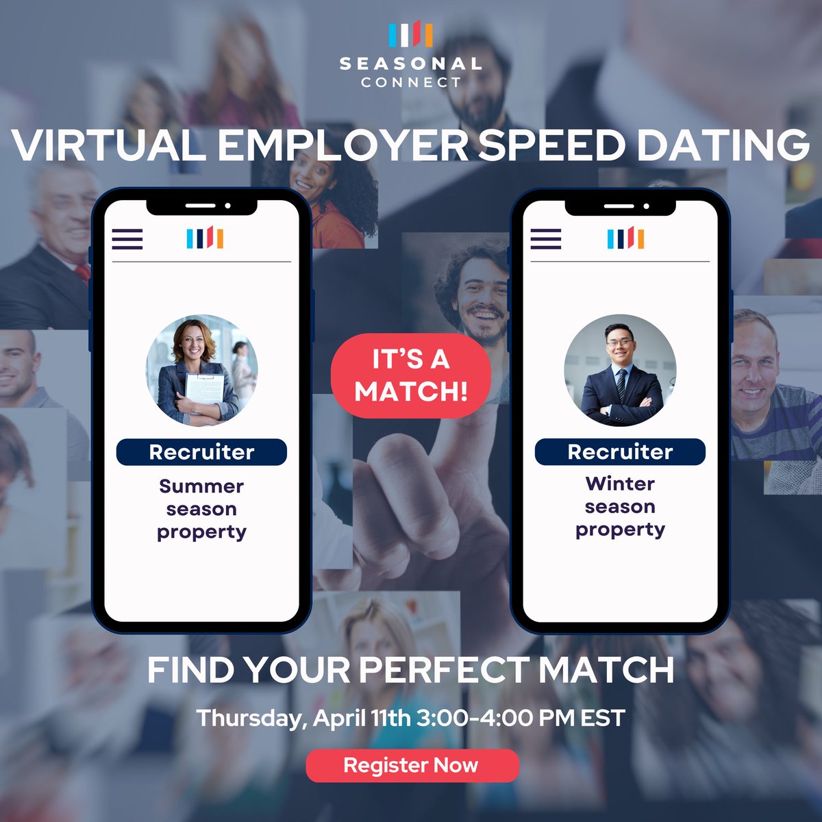 Employers: Join us THIS THURSDAY for our Virtual Employer Speed Dating event to create partnerships with opposite-season organizations and discuss challenges and solutions with same-season organizations in Seasonal Connect!