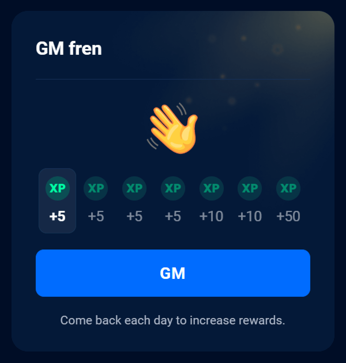 Social elements are paramount in a gamified platform, and we're embracing this at DappRadar! Introducing the GM button: simply press button to earn daily XP for each interaction & boost your gains by keeping up your streak. 👋 Start your day with us 👇 dappradar.com/rankings/explo…