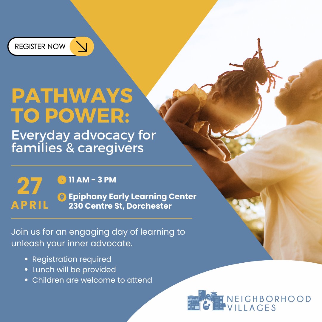 Learn to unleash your inner advocate!💪👏 Parents, caregivers, and educators—join us on April 27th from 11AM-3PM for a day filled with insightful discussions, hands-on workshops, and valuable networking opportunities. Register here: neighborhoodvillages.org/neighborhood-v…