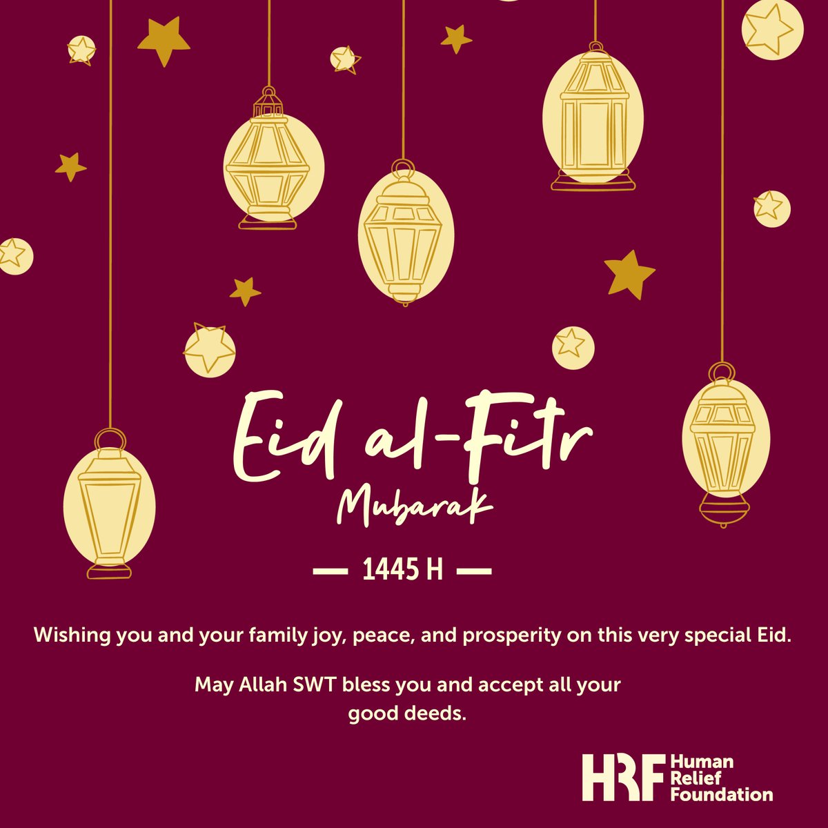 Eid Mubarak! 🌙✨ May this joyous occasion bring peace, prosperity, and happiness to you and your loved ones. From us all at HRF we wish you a blessed Eid filled with love and laughter💛 #Ramadan2024