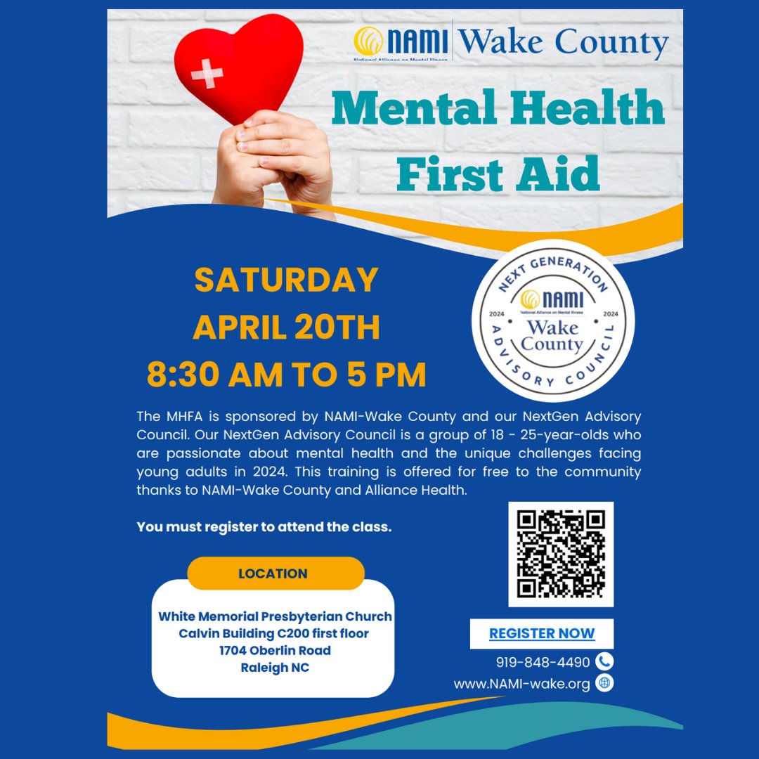 Join us for our Mental Health First Aid course on Saturday April 20th! Register today as spots are filling up quickly!   #MentalHealthAwareness #WellnessWorkshop #MentalHealthTraining #MentalHealthAdvocacy #EndTheStigma