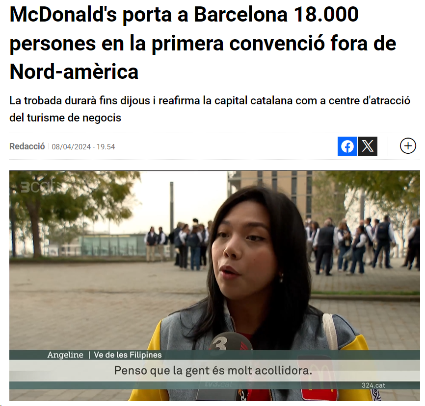 McDonald's ha escollit Barcelona per fer la seva convenció mundial. 🍔 Els seus clients, en canvi, no poden escollir el català ni a la web ni a l'app de la multinacional del menjar ràpid. Incorporar-lo seria un gran gest cap als parlants de la llengua pròpia de la ciutat! 🗨