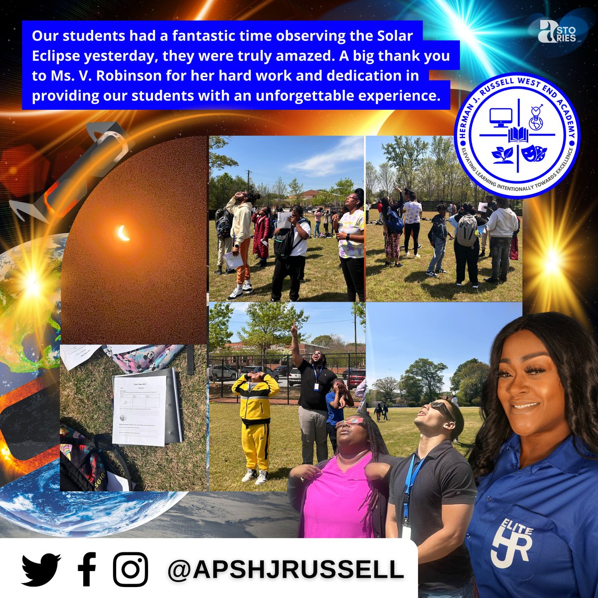 Our students had a fantastic time observing the Solar Eclipse yesterday, they were truly amazed. A big thank you to Ms. V. Robinson for her hard work and dedication in providing our students with an unforgettable experience.