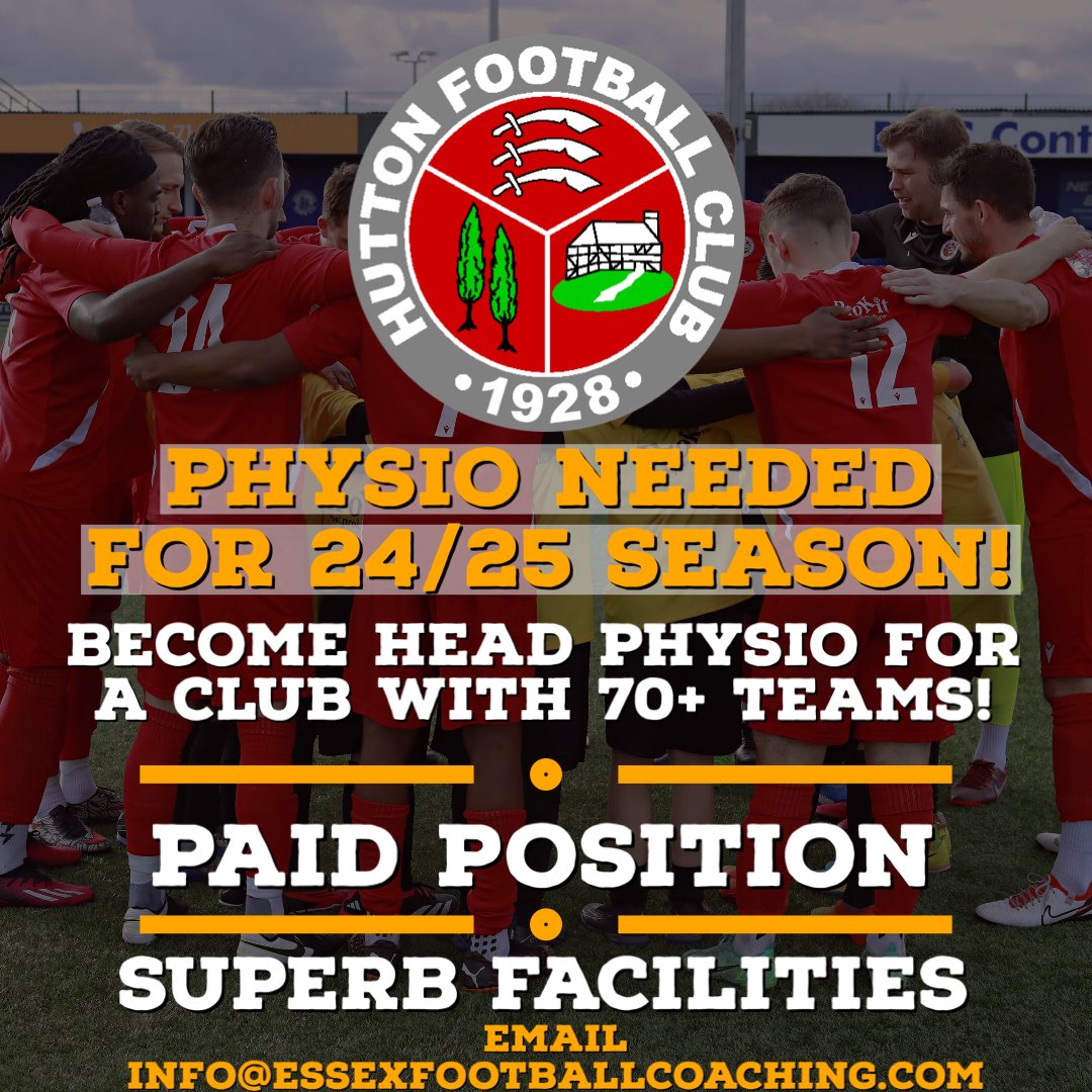 1st team/club physio needed for next season. Email or DM @Mattsingh_1 to apply 🔴⚪️ #upthetons @thecsp @PhysioNetwork