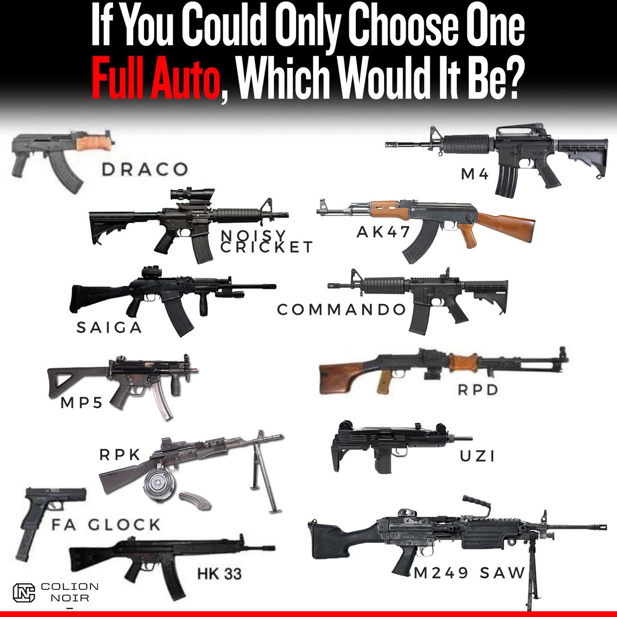 If you could only choose one full auto, which one would it be? 🔁 Share