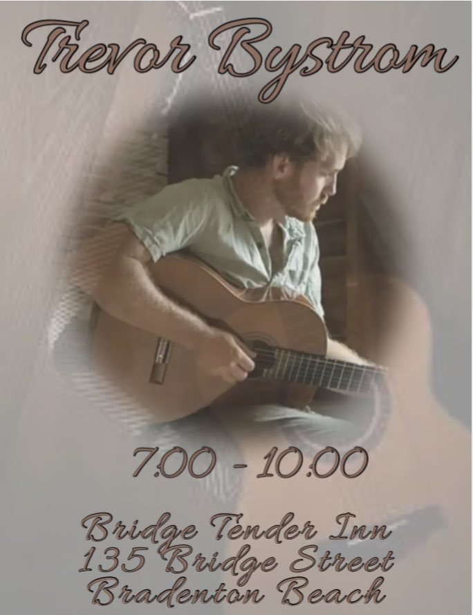 Let’s welcome back Trevor Bystrom to the BTI!   🎶🎶 #bridgetenderinn #bradentonbeach #annamariaisland #bestlivemusiconAMI #TrevorBystrom #CheersToGoodFood #yummylibations #meetmeatthetender