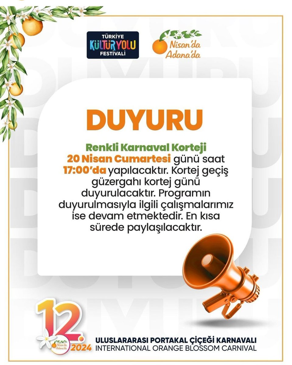 ⁉️Renkli Karnaval Korteji 20 Nisan Cumartesi günü saat 17.00'da gerçekleşecektir. Kortej geçiş güzergahı ise güvenlik sebebiyle kortej günü duyurulacaktır. Programın detayları için hazırlıklarımız sürmektedir ve en kısa sürede paylaşılacaktır. @turkiyeky @TCKulturTurizm