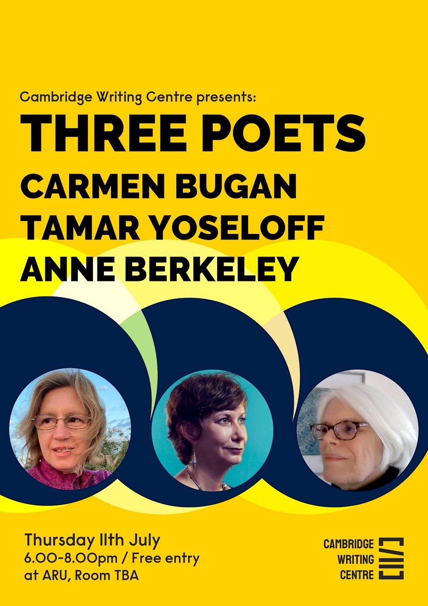 I am thrilled to read again with two lovely poets I admire. Wonderful to return to Cambridge! @TamarYoseloff @AnneBerkeley @PoetrySociety @poetryschool @WolfsonCollege @BalliolOxford