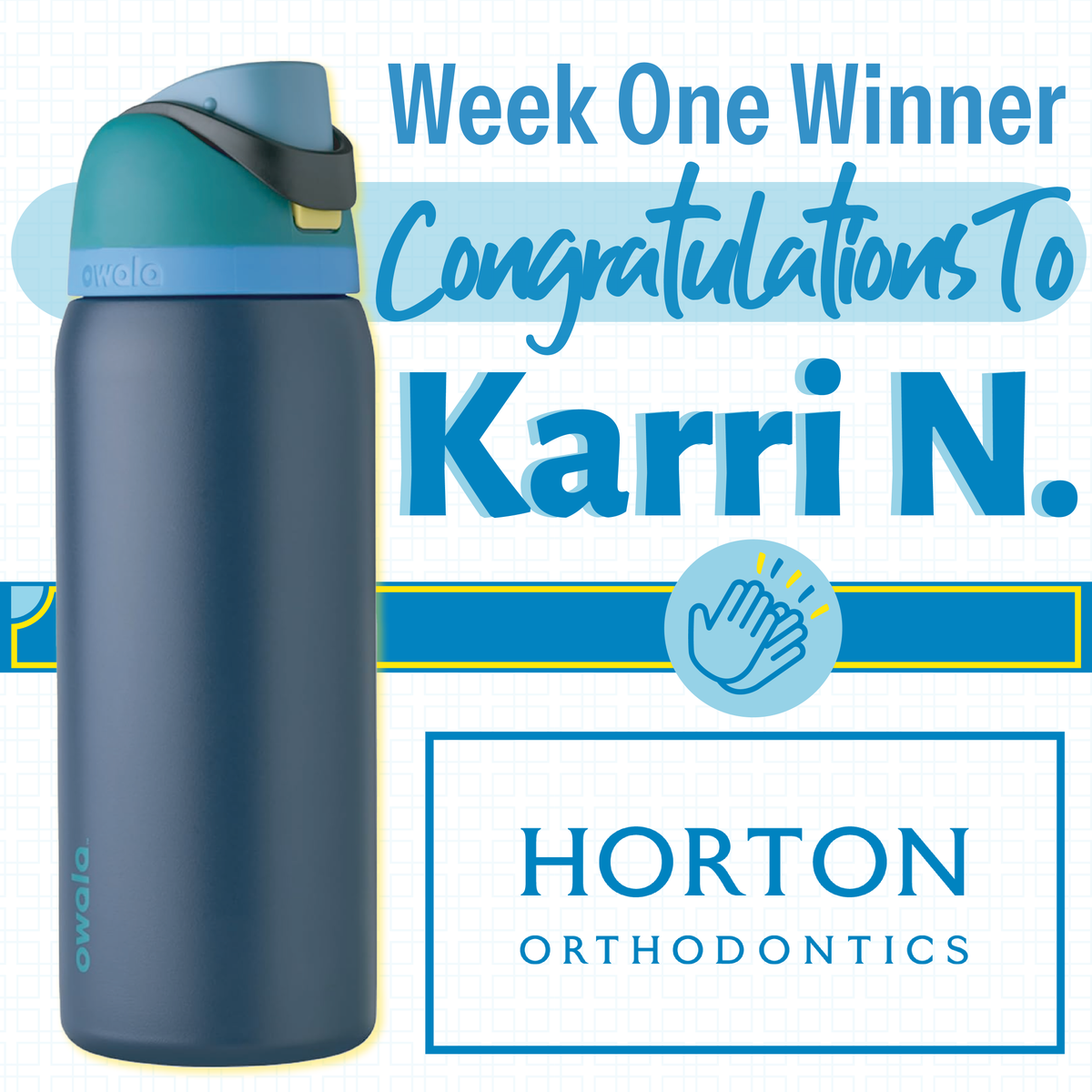 Congratulations to our week one winner, Karri N.! 👏 We hope you enjoy your new Owala Water Bottle! 💧 Stay hydrated in style this spring! 🤩

#Winner #Congratulations #Contest #Orthodontist #WoodburyMN
