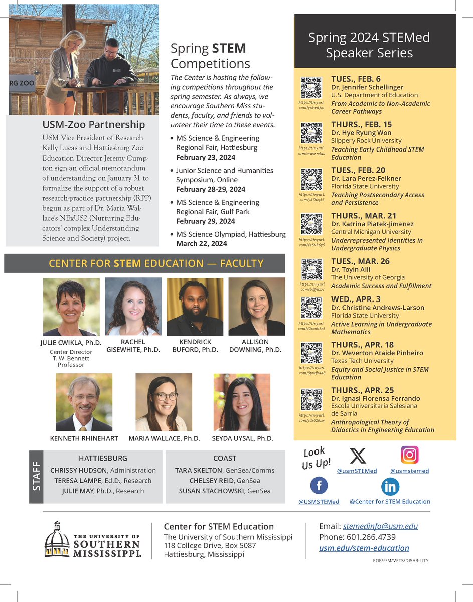 Our Center newsletter is up! Read about faculty and student accomplishments, our outstanding department team, STEM competitions, and more! To download the PDF, go to our USM page at usm.edu/stem-education… and scroll.

#STEMeducation #Spring2024