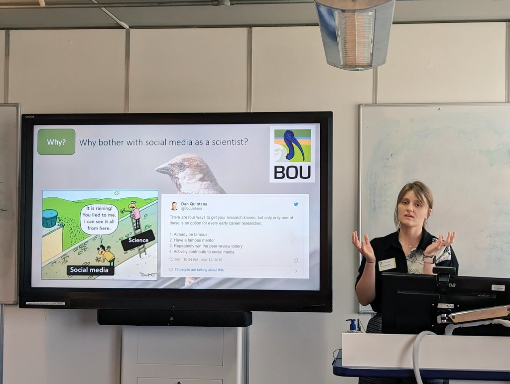 The #BOU2024 Urban Birds conference is underway with the 1st ECR workshop from @Nat_B_Zielonka on using social media as an ornithologist. Looks like it's time to start blogging! @IBIS_journal @_BTO @Natures_Voice