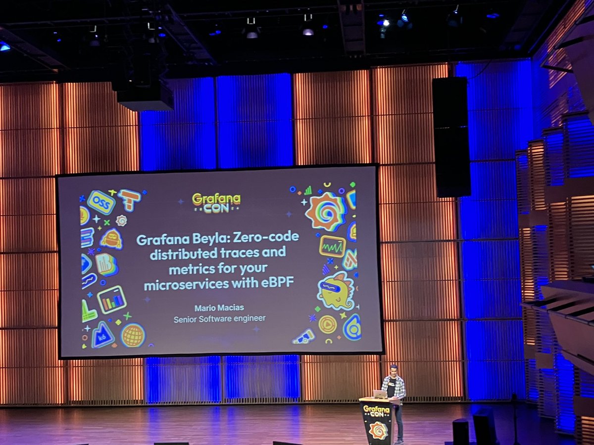 bcamerongain's tweet image. @grafana’s Beyla for @opentelemetry and with #eBPF particularly likes @golang but can support other languages, says @grafana ´s Mario Macías at #GrafanaCon 2024.