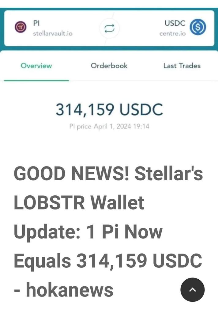 NEWS_Pii's tweet photo. News pi 24/7👍💯🎆🔥🔥🔥🔥🔥
WONDERFUL, VERY GREAT.  Pi #Pioneers Are Excited ❤️
 #Stellar, one of the leading #blockchain platforms, With a major update to its LOBSTR wallet, long awaited by the crypto community.  This update has created a wave of excitement and enthusiasm among Stellar users, as it brings significant changes in the value of the Pi digital asset in the platform.  One of the standout features of this update is the conversion of #Pi to a stable currency, with 1 Pi now equivalent to 314_159 USDC
 As one of the digital assets that has attracted widespread attention, Pi is becoming increasingly important in the Stellar ecosystem.  With impressive exchange rates, users can easily calculate and use the value of their assets more effectively.  This opens the door for more users to use Pi in their transactions and exploit its potential as one of the leading digital assets in the cryptocurrency industry.#PiCoreTeam