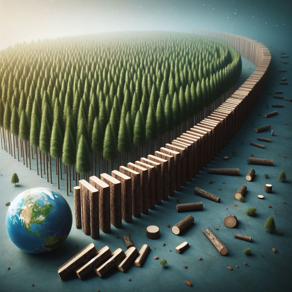 Prompt : the trees in the line like domino and the Earth is the last block #Bing #BingCreator #tree #forest #woods #Sustainability If we lose all the trees, the next that we will lose will be the Earth. #SaveTrees