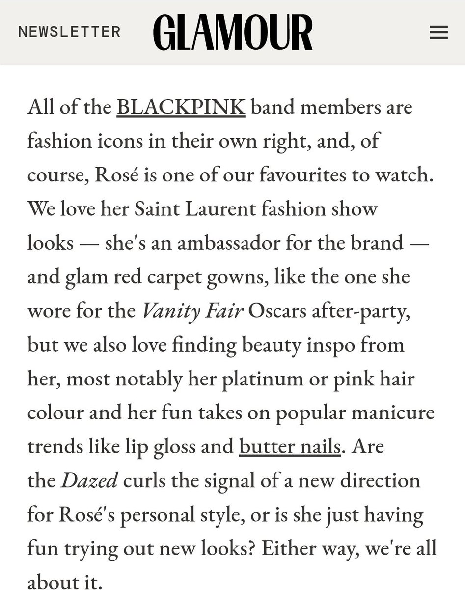 Glamour Magazine: 
'Rosé is one of our favorites to watch...we also love finding beauty inspo from her..'
🔗: glamourmagazine.co.uk/article/blackp…

#OnTheGround #Gone #HardToLove #ROSÉ #로제