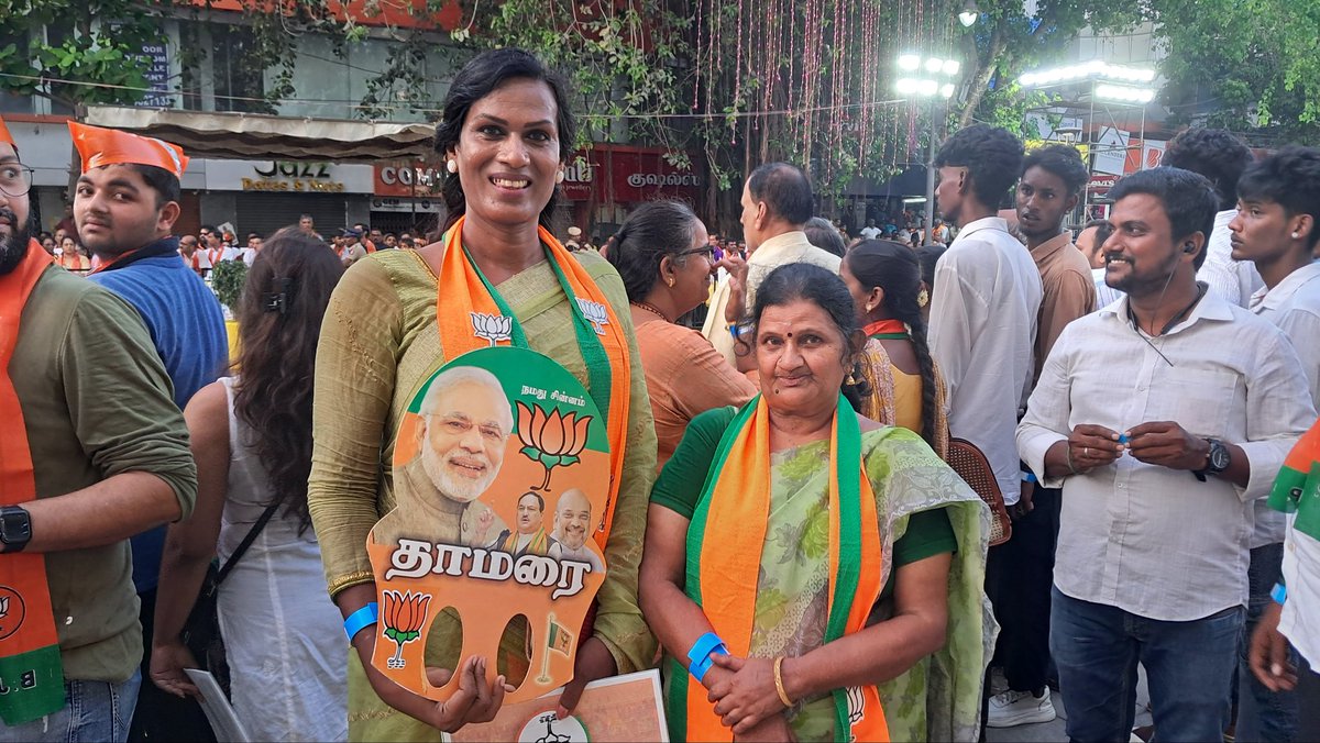 Deepti, 36, said she's here as a representative of the trans community at @PMOIndia @narendramodi's roadshow in T.Nagar. 'As of now, I'd like to work as a supporter at the ground level. I do not seek any position. If it is offered in the future, I'll think about it,' she said.