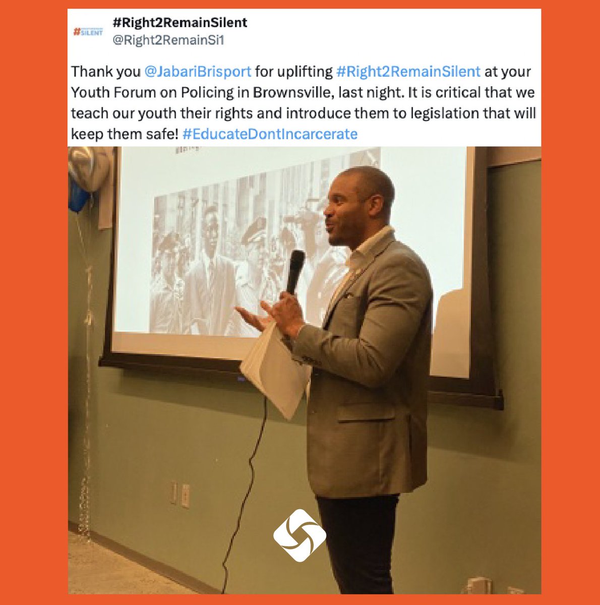 Shout out to @jabaribrisport for introducing #right2remainsilent at a recent Youth Forum on Policing in Brownsville. We're slowly getting the word out for youth to be read up on their rights and also empowered to have a voice in shaping legislation!
