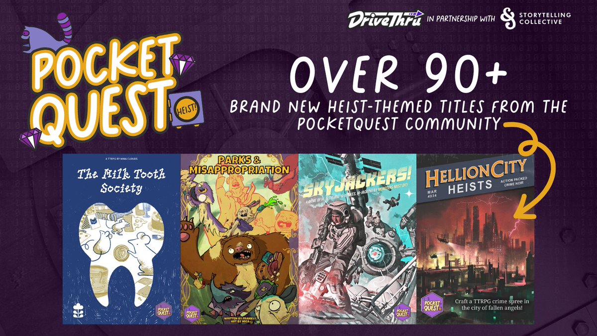 #PocketQuest2024 features 90 indie #TTRPGs zines with the theme of "Heist" this year!

Get 'em here: tinyurl.com/muxjde59

Support brand new and veteran game designers today!