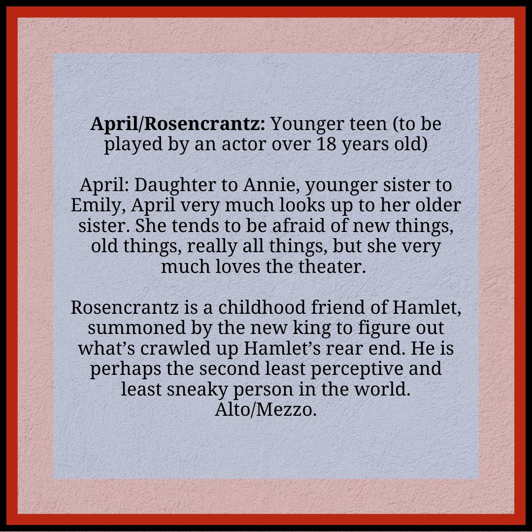 ArcStages's tweet image. Who are you auditioning for? 🤔  Learn more about Enter Hamlet by checking out these character descriptions! Auditions are May 2nd &amp;amp; 4th.

View the full audition notice at ArcStages.org

#WestchesterAuditions #OriginalMusical #EnterHamlet #CommunityStage #ArcStages