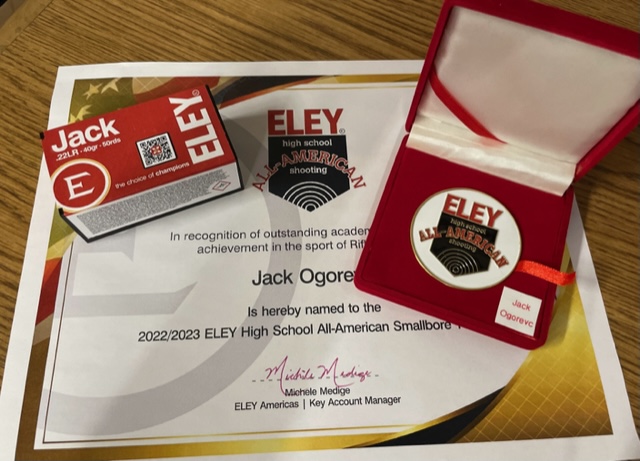 Congrats to Jack Ogoreuc who was named to the Eley High School All-American Shooting Team for Smallbore Rifle at the Olympic Training Center in Colorado Springs, CO. Presenting him the award is Lucas Kozeniesky Olympic Silver Medalist and one of Jack’s coaches. We are #GCASDProud