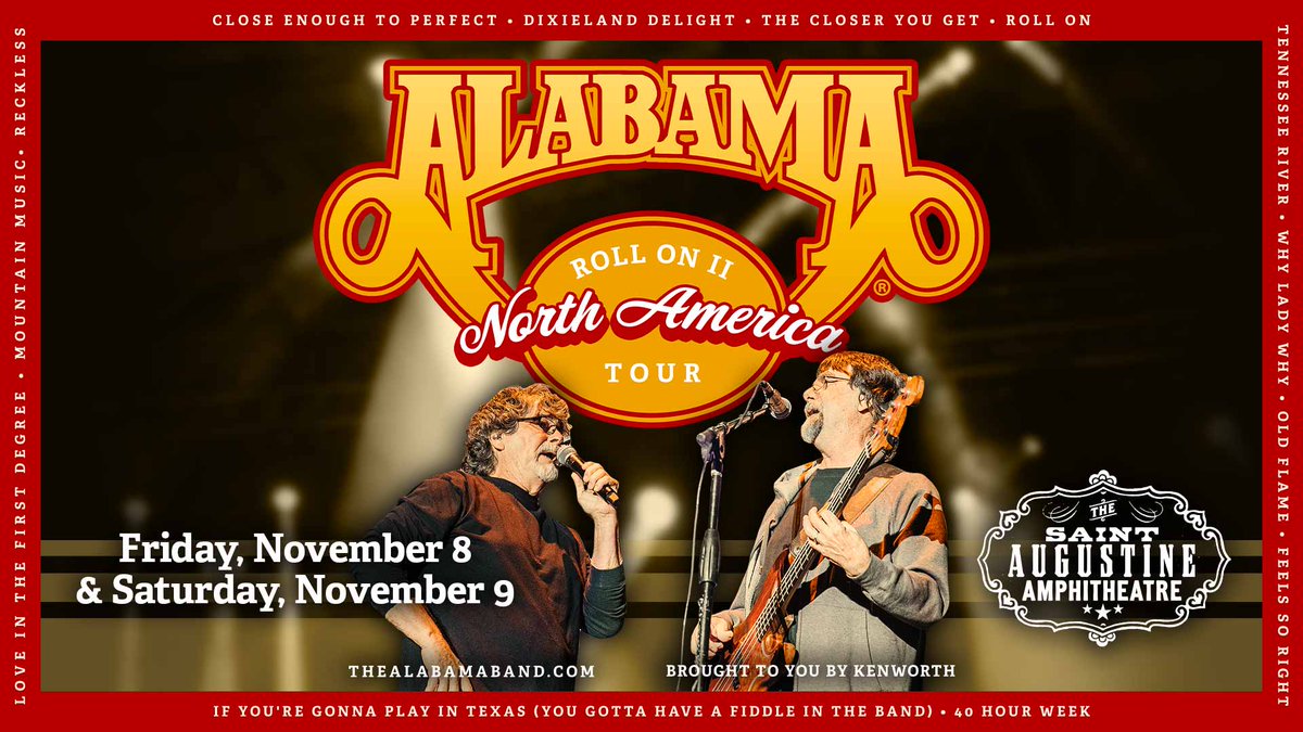 It’s a Winning Weekend! Listen every hour at :05 after from 8a-6p for your chance to win a pair of tickets to see Alabama, November 8th at the St. Augustine Amphitheatre